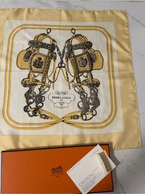 Hermes Brides de Gala Silk Pocket Square in Yellow and Cream